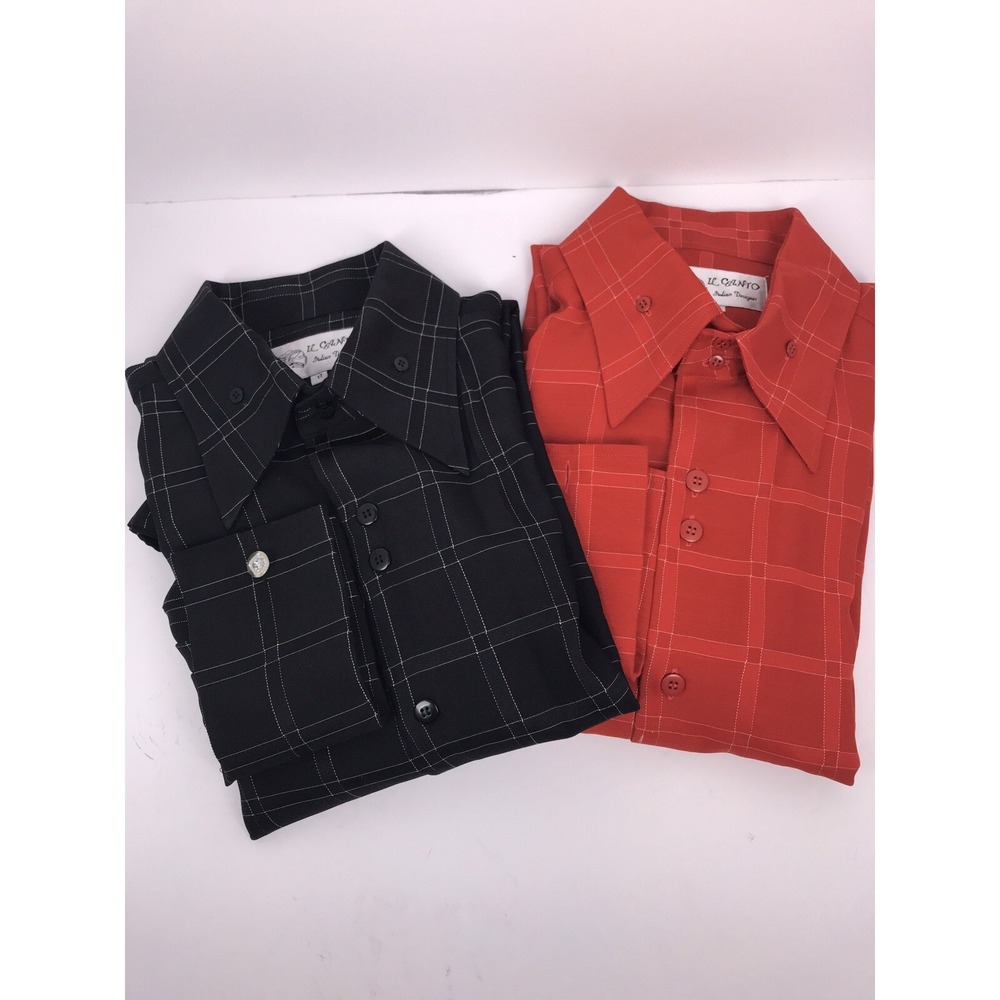 LC Canto Lot Of 2 Size 17 Black And Red Long Sleeve French Cuff Button Up Shirts